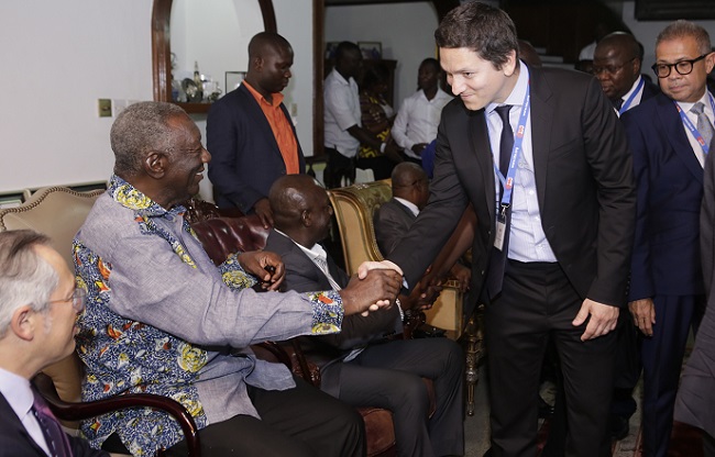 Former President John Agyekum Kufuor (left) welcoming the IDU delegation  to his residence